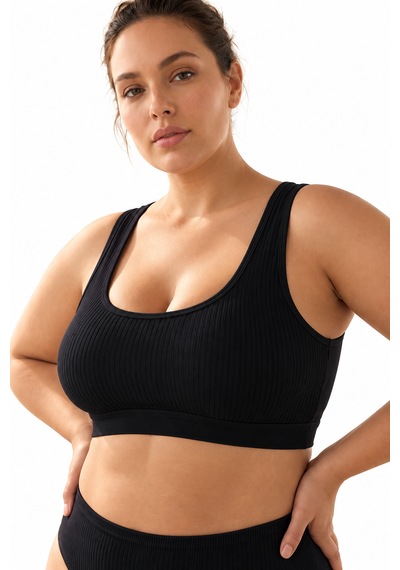 İpeksi Collection Kalın Askılı Pamuklu Çıkarılabilir Pedli Büstiyer Bralet - Sporcu Yarım Atlet Siyah