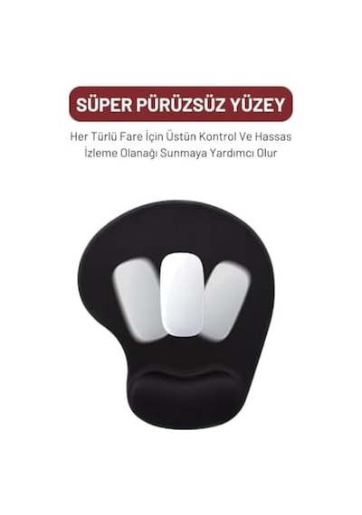 Softrest Siyah Mouse Pad Bilek Destekli, Dayanıklı Ergonomik Tasarım