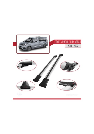 Toyota Proace City Verso 2019-2022 Arası İle Uyumlu Fly Model Ara Atkı Tavan Barı Gri