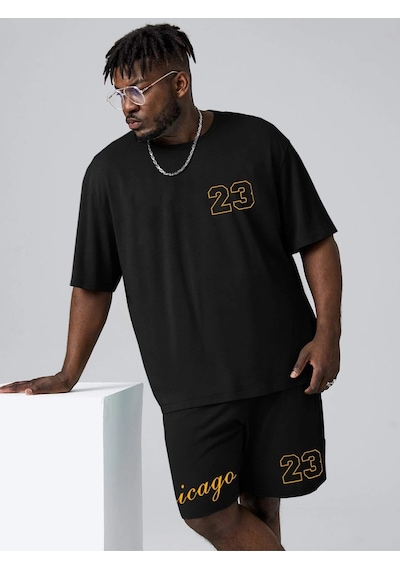 Unisex Oversize Chicago 23 Baskılı Siyah Bisiklet Yaka T-shirt Şort Siyah Unisex Oversize Chicago 23 Baskılı Siyah Bisiklet Yaka T-shirt Şort Siyah