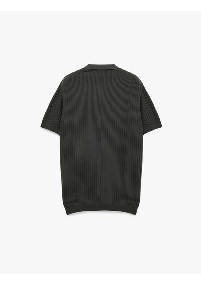 Koton Regular Fit Kısa Kollu Pamuklu Dokulu Düğmeli Polo Yaka Triko Tişört Gri 7wam70044ht