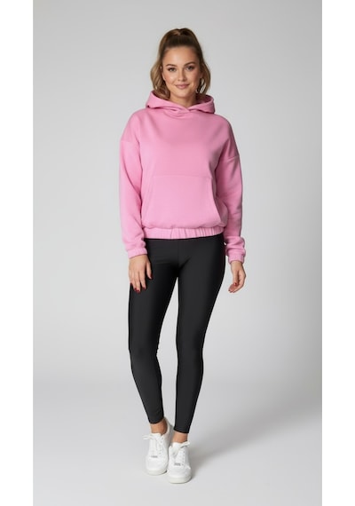Oversize Kanguru Cepli Kapüşonlu Sweatshirt Pembe