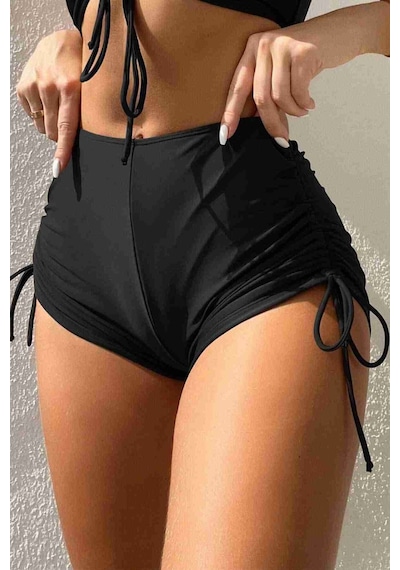 Angelsin Özel Tasarım Büzgü Detaylı Bikini Altı Siyah 001