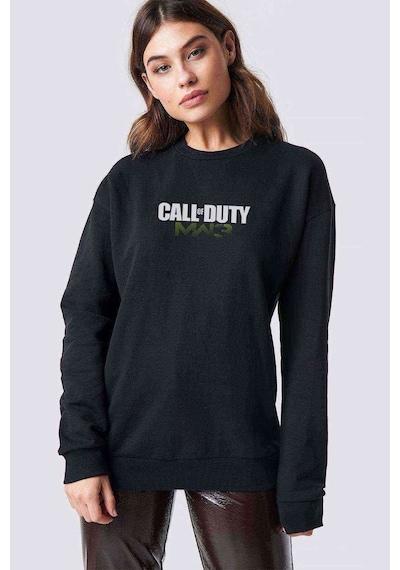 Call Of Dutf Mw3 Baskılı Siyah Kadın Sweatshirt