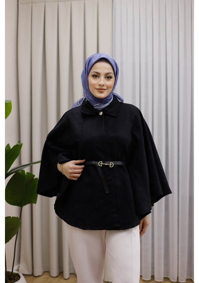 Moonsc Kemerli Süet Panço Siyah
