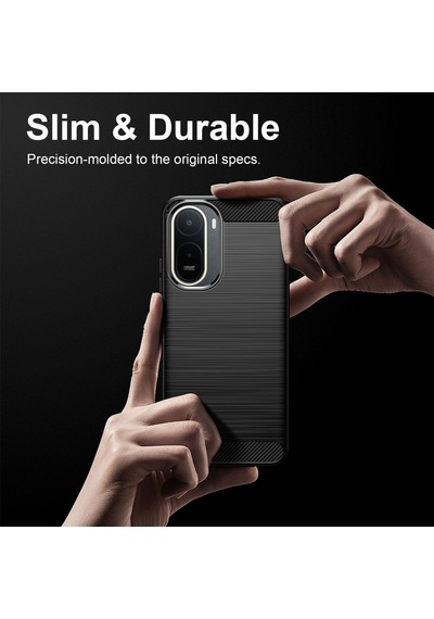 Caseonn Xiaomi Poco C81 Pro Kılıf Karbon Fiber Desenli Koruyucu Arka Kapak Siyah