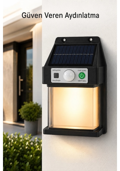Güneş Enerjili Sensörlü Solar Aplik Duvar Tipi Dış Mekan Hareket Algılamalı Işık Çok Renkli