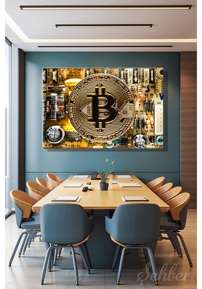 Altın Renkli Fiziksel Bir Bitcoin Hatıra/koleksiyon Parası Yatay Kanvas Tablo 4013 Çok Renkli