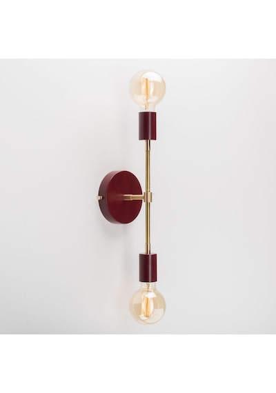 Riolight Retro,vintage,rustik Bordo 2xe27 Duylu Metal Ayna Üstü Duvar Aplik Bordo