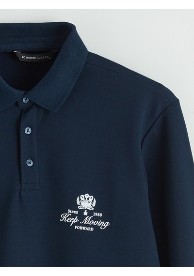 Lcwaıkıkı Classic Lacivert Polo Yaka Baskılı Erkek Sweatshirt