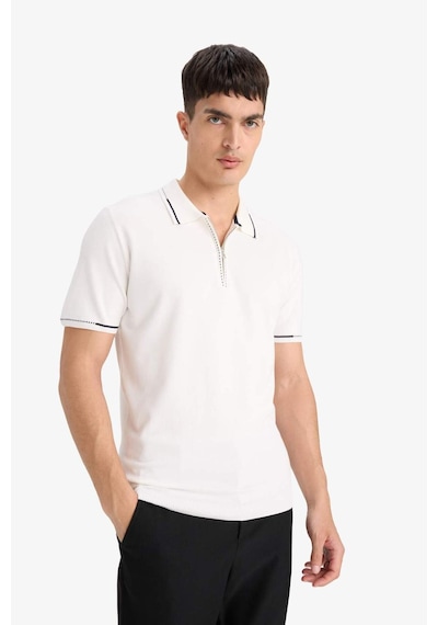 Defacto Standart Fit Fermuarlı Kısa Kollu Triko Polo Tişört D6199AX25AU Beyaz