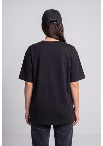 Black Nova Oversize Baskılı Unisex %100 Pamuk T-shirt Red Classic Siyah