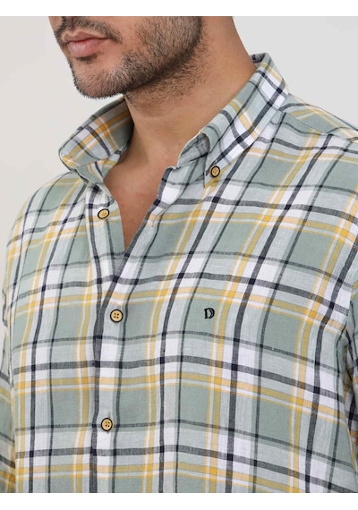 Dufy Yeşil Erkek Slim Fit Çiçek Desenli Klasik Yaka Uzun Kol Gömlek - 104885-yeşil Yeşil