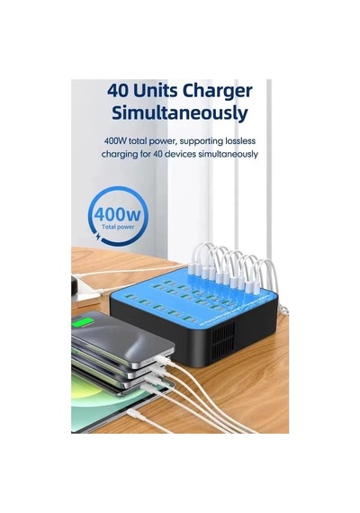 40 Portlu 400w Hızlı Şarj İstasyonu 20x Usb + 20x Type-c Pd Çıkışlı Şarj Cihazı 0-2