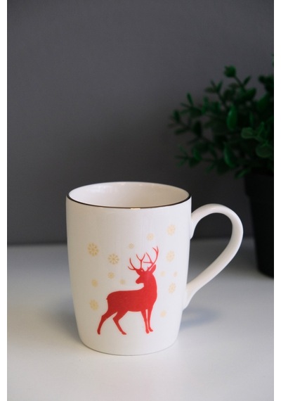 Tabak Evi Porselen Altın Yaldızlı Geyik Kulplu Mug Kupa 9cm 220ml Tekli Çok Renkli