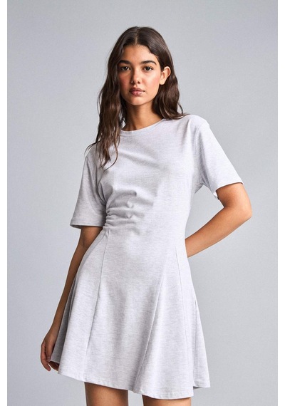 Defacto Bisiklet Yaka Kısa Kollu Gri Melanj Mini Elbise H8438ax26smgr93 Gri-gr93