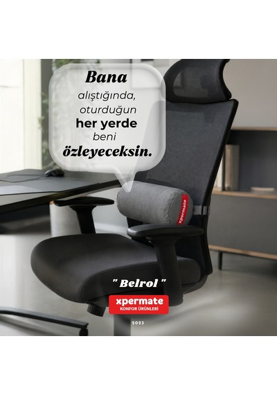 Belrol Bel Destek Yastığı Seyahat Sırt Bel Destek Minderi Yıkanabilir Kılıflı Gri