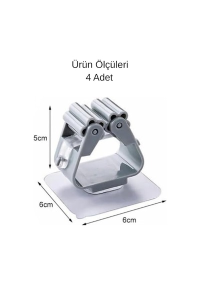 4 Adet Yapışkanlı Pratik Mop & Temizlik Fırçası Tutucu Duvar Monteli Süpürge & Mop Askısı Çok Renk Diğer
