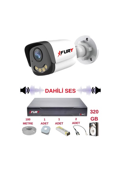 Fury 1 Li Sesli Gece Renkli Görüş Güvenlik Kamerası Su Geçirmez Güvenlik Kamerası Seti 5590s 320gb