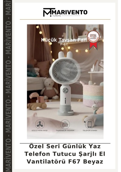 Özel Seri Günlük Yaz Telefon Tutucu Şarjlı El Vantilatörü F67 Beyaz