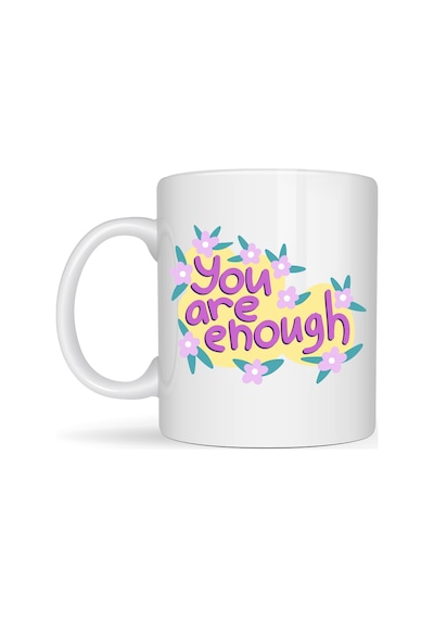 Northcity You Are Enough Porselen Kupa - Motive Edici Çiçek Deseni Ve Sevdiklerine Anlamlı Hediye Pembe