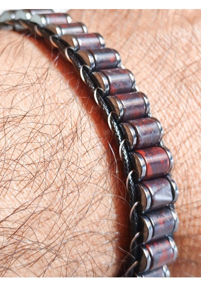 Kan Taşı Doğal Taş Örme Erkek Bilekliği 6x5 Mm Çok Renkli