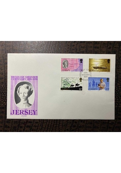 İngiliz Sömürge İngiltere İlk Gün Zarfı Ve Pulları Fdc Jersey'in İlk Kadın Doktoru Temalı Damgalı Tam Seri Jersey 1976, Dr Lilian Grandin'in Yıldönümü