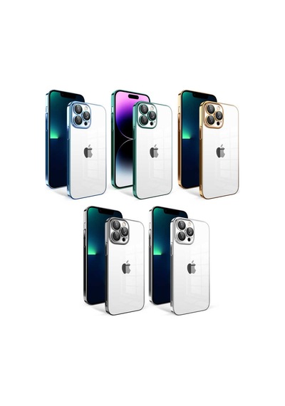Zeyline Apple Uyumlu iPhone 13 Pro Max Kamera Korumalı Renkli Çerçeveli Zore Garaj Kapak-mavi Açık