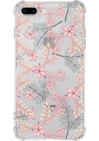 Apple Uyumlu iPhone 8 Plus  Köşe Korumalı Antişok Kapak Floral Kırmızı Tasarımlı Şeffaf Kılıf