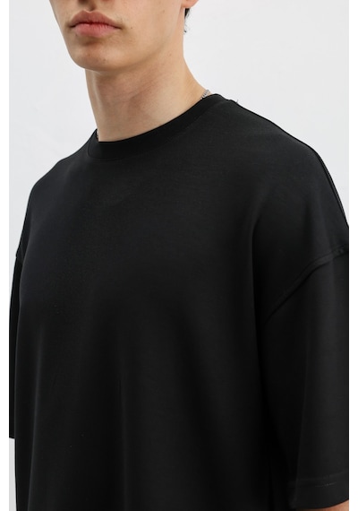Modal Karışımlı Oversize Tişört Siyah