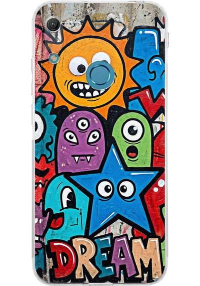 Huawei Y6 Pro 2019 İle Uyumlu Grafiti Dream Street Tasarımlı Şeffaf Silikon Kılıf Şeffaf