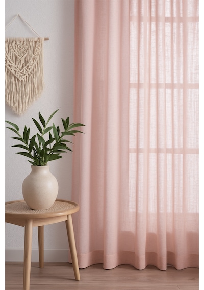 Natural Modern File Dokulu Keten Tül Perde Pileli Salon Oturma Odası Yatak Odası Çocuk Odası Pembe