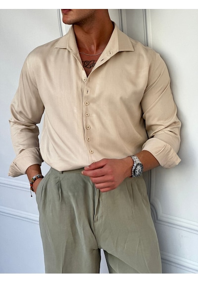 Modefendi Tensel Kumaş Pamuk Dokulu Kayık Yaka Extra Regular Fit Çok Düğme Detaylı Gömlek Krem Modefendi Tensel Kumaş Pamuk Dokulu Kayık Yaka Extra Regular Fit Çok Düğme Detaylı Gömlek Krem