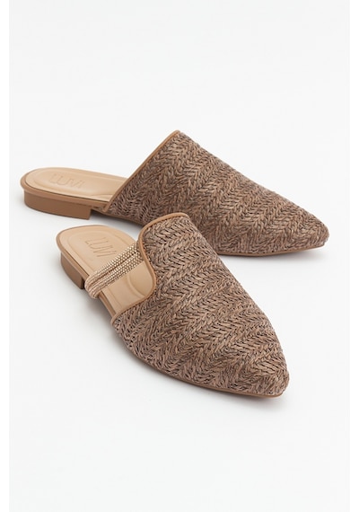 Luvishoes Pesa Kahve Hasır Taşlı Kadın Terlik Kahverengi