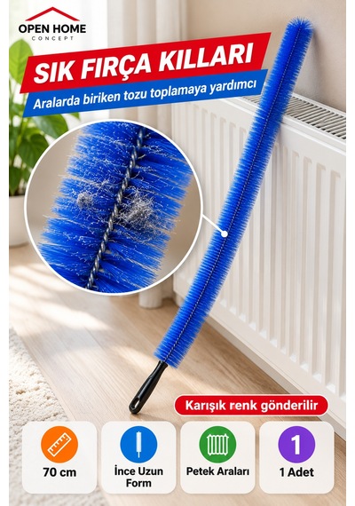 Kalorifer Petek Temizleme Fırçası 70cm İnce Uzun Dar Aralık Toz Ve Tüy Toplama Karışık Renk Set