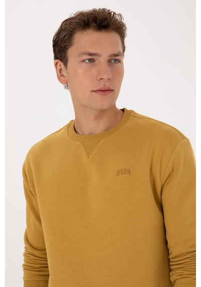U.S. Polo Assn. Erkek Comfort Fit Bisiklet Yaka Şardonlu Hardal Basic Sweatshirt 50313757-VR151