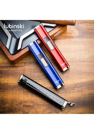 Lubinski Cigar Slim Cetvelli Ve Sehpalı Çift Torch Puro Çakmağı Mavi Çok Renkli