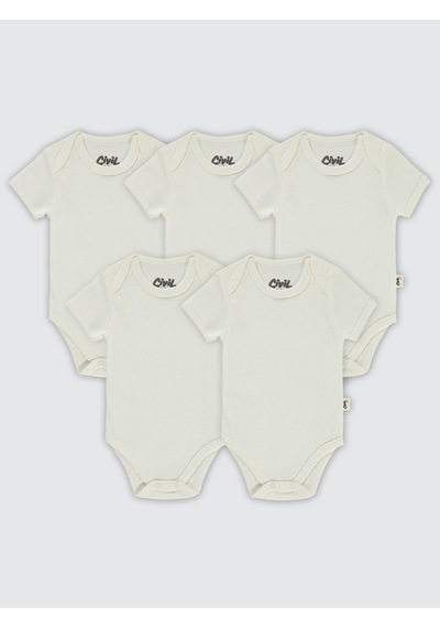 Civil Baby Düz Kısa Kol 5 li 3-9 Ay Çıtçıtlı Badi Beyaz