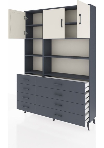 Arges Dolap 8 Raflı 8 Çekmeceli 3 Kapaklı 132x30x195 Antrasit-aytaşı/antrasit Aytası/antrasıt Arges Dolap 8 Raflı 8 Çekmeceli 3 Kapaklı 132x30x195 Antrasit-aytaşı/antrasit Aytası/antrasıt