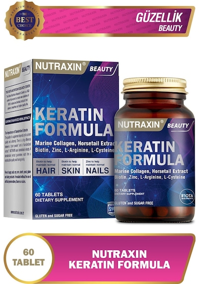 Keratin Formula Saç Bakım Vitamini - Kolajen,keratin,biotin,çinko,larginin,lsistein 60 Adet Tablet