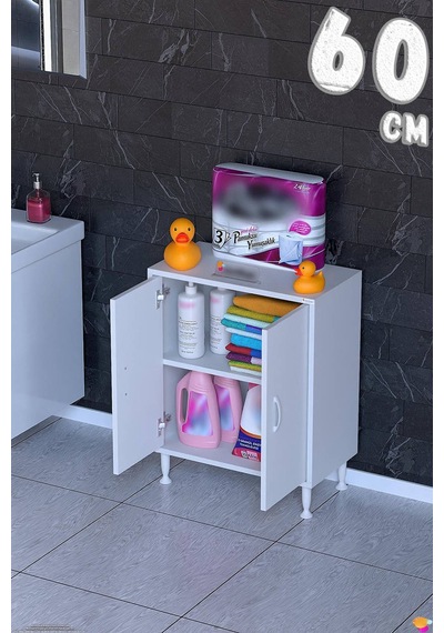 Söke 60 Cm Çok Amaçlı Kapaklı 1 Raflı 2 Bölmeli Komidin Dolap 60 Cm