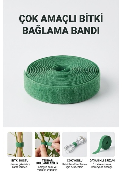100 Metre 1 Cm Yeşil Renk Bahçe Bitki Fide Bağlama Bandı Cırt Bant