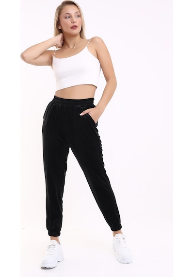 Winmoda34 Kadife Eşofman Jogger Siyah