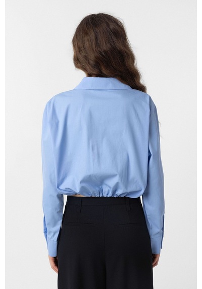 Antioch Crop Poplin Kadın Gömlek Bebe Mavi