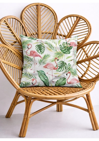 Beyaz Gecede Flamingo Ferahlığı Dekoratif Kırlent Kılıfı 45x45 Cm Yeşil
