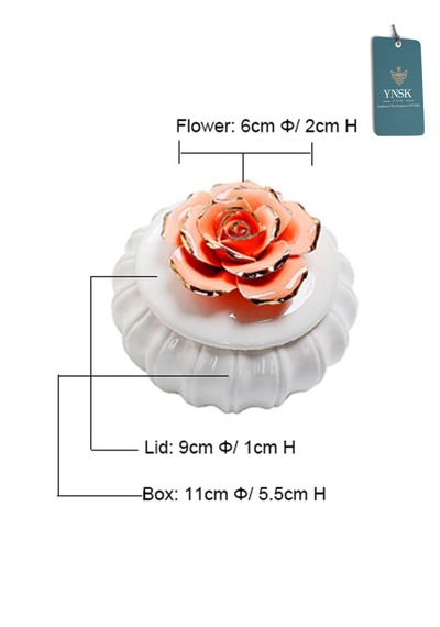 Flowers Kapaklı Çiçekli Dekoratif Seramik Saklama Kutusu / Takı Kutusu Yavru Ağzı