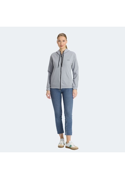 Slazenger KINET Kadın Fermuarlı Kapüşonlu Cepli Gri Sweatshirt
