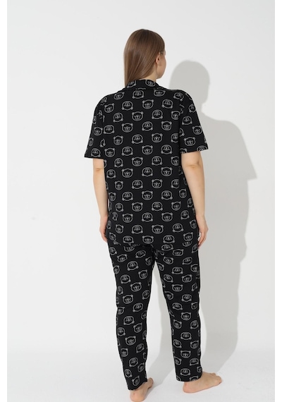 Siyah İnci Curve Büyük Beden Battal Boy Kısa Kollu Düğmeli Pamuklu Pijama Takımı Siyah Siyah İnci Curve Büyük Beden Battal Boy Kısa Kollu Düğmeli Pamuklu Pijama Takımı Siyah