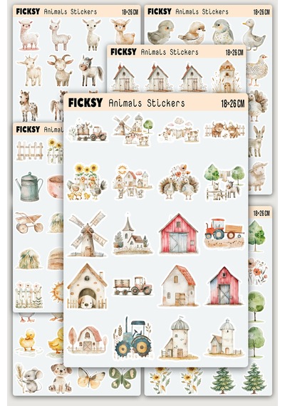 Sevimli Çiftlik Hayvanları Sticker Seti - 140 Adet Etiket Çıkartma Diğer
