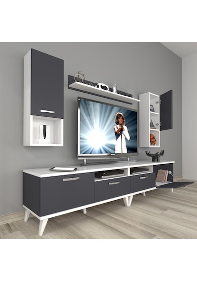 Decoraktiv Eko 5200da Mdf Retro Tv Ünitesi Tv Sehpası Beyaz - Antrasit